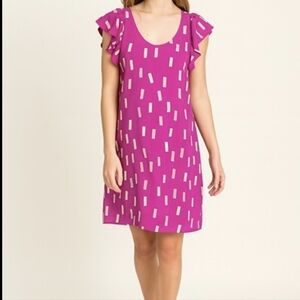 Silk Confetti Print Flutter Cap Slv Scoop Neck Dress RARE Party Spring Summer